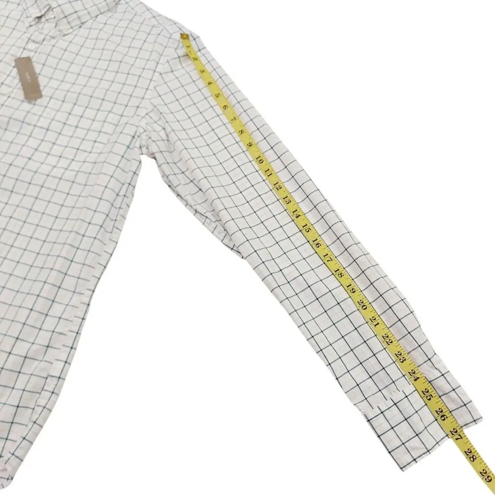 J Crew Mens Large White Shirt Slim Fit Stretch Checked Long Sleeve Workwear